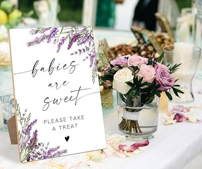 Babies Are Sweet Sign, Lavender Baby Shower Table Signs, Centerpieces for Tables, Gender Reveal Gifts Ideas, Purple Floral Wooden Sign with Stand for Gender Reveal Party and Baby Shower Activities, 38 - color: Babies are38