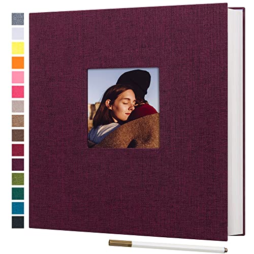 potricher Self Adhesive Photo Album 40 Pages, Linen cover, Purple | Photo Album Self Adhesive 4x6 5x7 8x10 Pictures, Linen Cover DIY Scrapbook Albums for Family, Wedding, Baby, Anniversary - color: Purple, size: 11x10.6 Inches 40 Pages