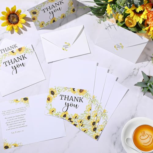 Marspark 25 Pack Sympathy Thank You Cards for Funeral with Envelopes Sticker and Message Memorial Bereavement Postcards for Loved Ones Family Friends Celebration of Life(Sunflower) - style: Sunflower
