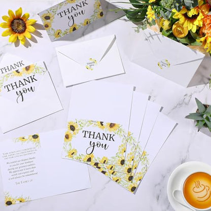 Marspark 25 Pack Funeral Thank You Cards Sympathy Envelopes, Sunflower | Bereavement Message Memorial Postcards with Stickers, for Loved Ones Family Friends, Celebration of Life - style: Sunflower