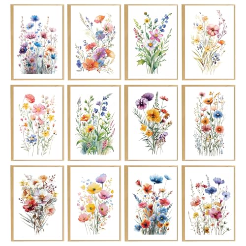 24 Floral Blank Cards and Envelopes, 4x6 Wildflower Blank Note Cards for All Occasions - Sympathy Thank You Condolences Funeral Thinking of You Mother's Day Wedding Graduation, Etc