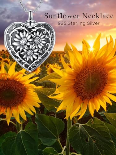 Dorunmo Personalized Locket Urn Necklace 925 Sterling Silver Pictures Photo Keep Someone Near to You Custom Lockets Jewelry Letters Engraving for Women - color: B-Sunflower, style: Locket+Photo