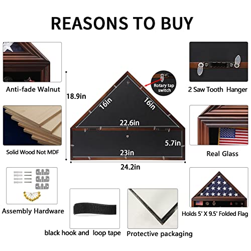 Veteran Flag Shadow Box 5x9.5 Solid for Flag Display Walnut Finish - size: Medium-Walnut