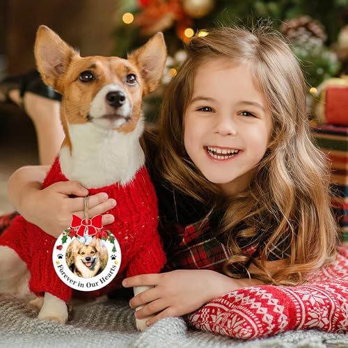 JUESMOS Dog Picture Frame Memorial Christmas Ornaments 2025 Dog Memorial Photo Ornaments for Christmas Tree Forever in Our Hearts Remembrance Gifts Sypathy Gifts for Loss of Dogs Pet Cat