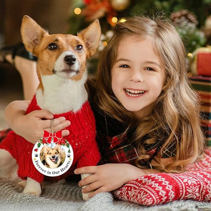 JUESMOS Dog Picture Frame Memorial Christmas Ornaments 2025 Dog Memorial Photo Ornaments for Christmas Tree Forever in Our Hearts Remembrance Gifts Sypathy Gifts for Loss of Dogs Pet Cat