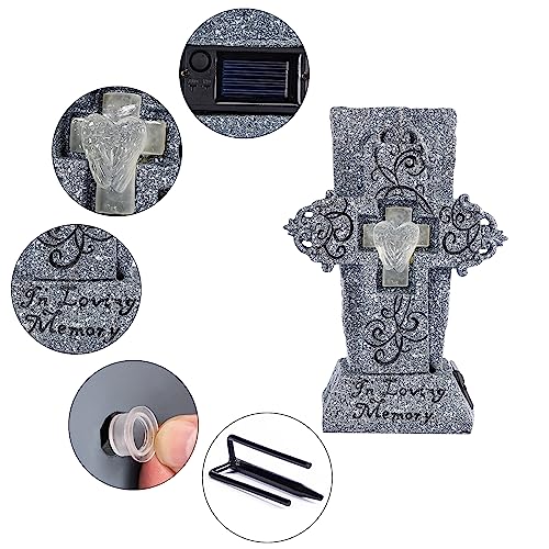 HUYIENO Solar Cemetery Vase with LED for Fresh/Artificial Flowers Grave Flower Cross Vase Headstones Vases with Spikes Gravestone Decor Memorial Gifts for Loss of Loved One - style: Large Cross