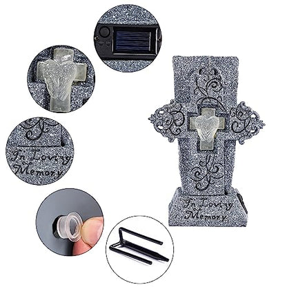 HUYIENO Solar Cemetery Vase with LED for Fresh/Artificial Flowers Grave Flower Cross Vase Headstones Vases with Spikes Gravestone Decor Memorial Gifts for Loss of Loved One - style: Large Cross