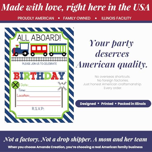 Train Birthday Party Invitations for Boys, 20 5x7 Fill In Cards with Twenty White Envelopes by AmandaCreation - style: Train