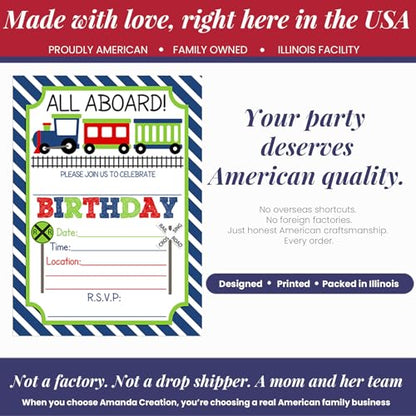 Train Birthday Party Invitations for Boys, 20 5x7 Fill In Cards with Twenty White Envelopes by AmandaCreation - style: Train