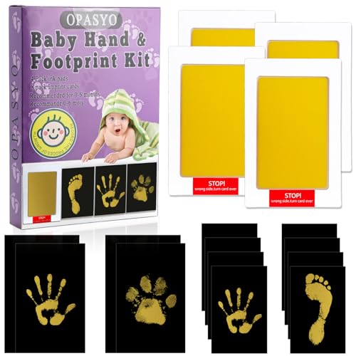 OPASYO 4 Pack Baby Footprint Kit & Dog Paw Print Kit,Inkless Hand and Footprint Kit for Newborns, Pets,Safe Non-Toxic Clean-Touch Ink Pad,12 Keepsake Cards, Washable & Mess-Free (Gold) - color: Gold