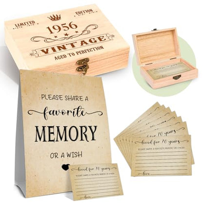 70th Birthday Party Share a Memory Set, 1956 Birthday Gifts for Women Men, 1956 Wooden Share A Memory Box with Memory Sign and 50 Pcs Memory Cards, 1956 Birthday Gifts, 70th Birthday Party Decorations - style: 70-1956