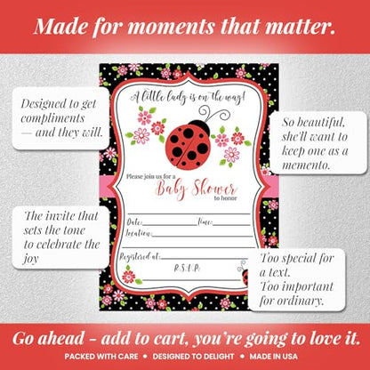 Amanda Creation Ladybug Baby Shower Invitations, 20 Fill-In 5x7 Love Bug Baby Shower Invitation Double-Sided Red Ladybug Theme Invite Cards with White Envelopes - style: Red Ladybug