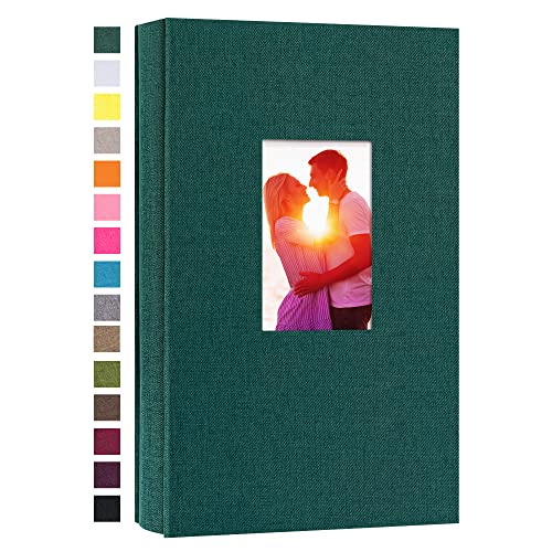 potricher Linen Photo Album for 4x6 Inch Photos, 300 Pockets, Dark Green | Linen Cover, Small Capacity 4x6 Picture Albums with Horizontal Pockets, 4x6 Photo Book for Family, Wedding, Baby, Anniversary - color: Dark Green