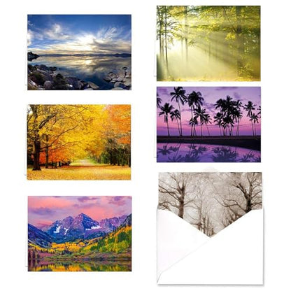 Canopy Street Breathtaking Landscape Note Card Pack / 36 Nature All Occasion Greeting Cards With White Envelopes Set / 6 Colorful Outdoor Scenery Designs / 3 1/2" x 4 7/8" All Occasion Sympathy Cards - color: Breathtaking Landscape