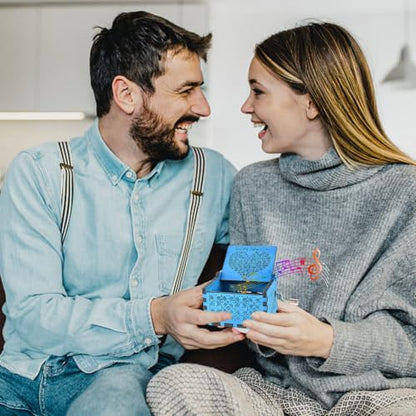Can't Help Falling in Love Wood Music Box, Antique Engraved Music Boxes | Wooden Music Box Gifts for Lover, Boyfriend, Girlfriend, Husband,Wife (Blue) - color: Blue