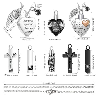 Henoyso 9 Pcs Cremation Urn Necklace for Ashes Heart Cross - color: Black