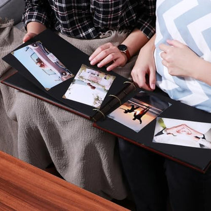Partykindom Wooden Scrapbook Photo Album, 12x8 Inch Diy Memory Book with 40 Black Pages and 6 Corner Stickers, Ideal for Anniversaries, Weddings, Birthdays, and Special Moments
