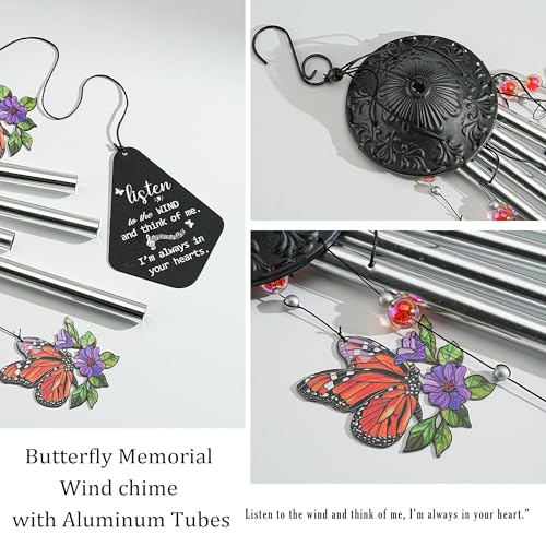 YU FENG Butterfly Memorial Wind Chime, Crystal Suncatcher Outdoor Decor | 34 Inch Metal Wind Chime, Butterfly Design, Sympathy Bereavement Gift, Garden Yard Patio Hanging Decoration - style: Autumn Garden – Butterfly – 34 Inch