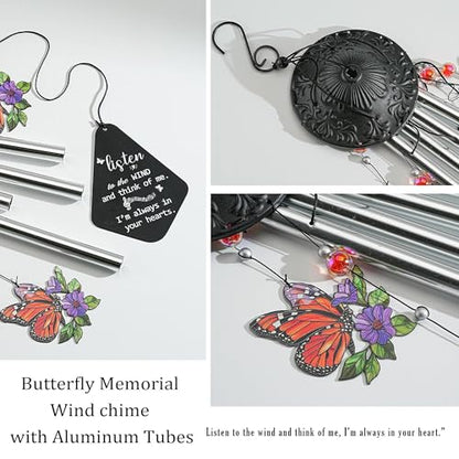 YU FENG Butterfly Memorial Wind Chime, Crystal Suncatcher Outdoor Decor | 34 Inch Metal Wind Chime, Butterfly Design, Sympathy Bereavement Gift, Garden Yard Patio Hanging Decoration - style: Autumn Garden – Butterfly – 34 Inch