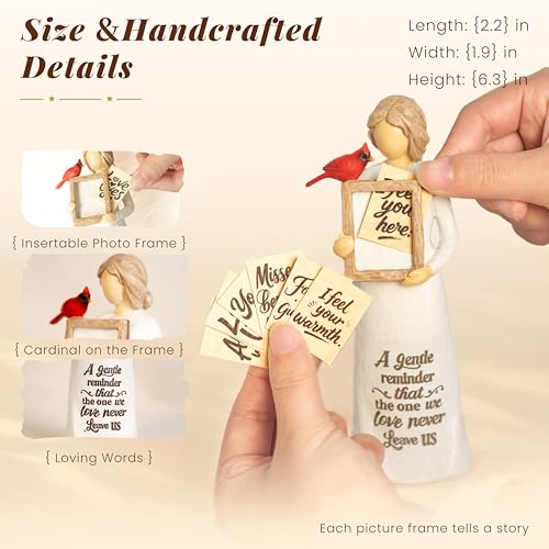 Cardinal Angel Figurine Gift for Woman, Resin Angel with Replaceable Photo Frame, Tabletop Memorial Decor - style: Memory Messenger