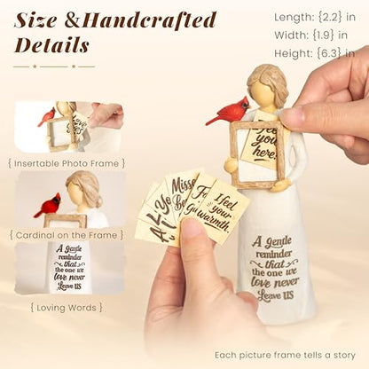Cardinal Angel Figurine Gift for Woman, Resin Angel with Replaceable Photo Frame, Tabletop Memorial Decor - style: Memory Messenger