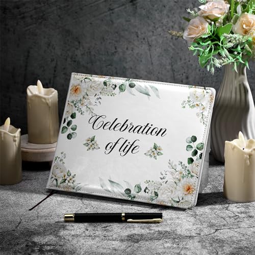 Patelai Funeral Guest Book with Pen Memorial Service Celebration of Life Sign in Book for Funeral Leather Cardinal in Loving Memorial Gift, 112 Pages(Flower) - style: Flower