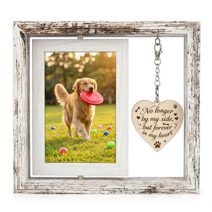 Dog Memorial Gifts for Loss of Dog - White 4x6 Rotating Wooden Picture Frame - Pet Memorial Gifts - Loss of Cat Sympathy Bereavement Remembrance Gift - color: White