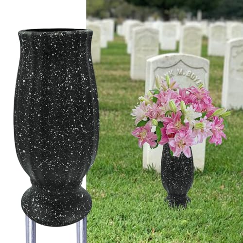 Cemetery Vase, Black Plastic, Modern Cylindrical Vase with Ground Spike, Ideal for Tombstone Markers, Honoring The Loss of Loved Ones - color: Black