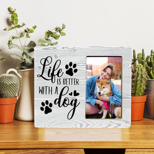 Life Is Better With A Dog Wood Photo Frame, Memorial Picture Frame for Pet Lovers - color: Dog