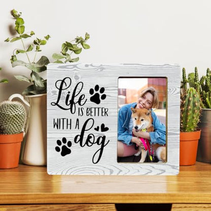Life Is Better With A Dog Wood Photo Frame, Memorial Picture Frame for Pet Lovers - color: Dog