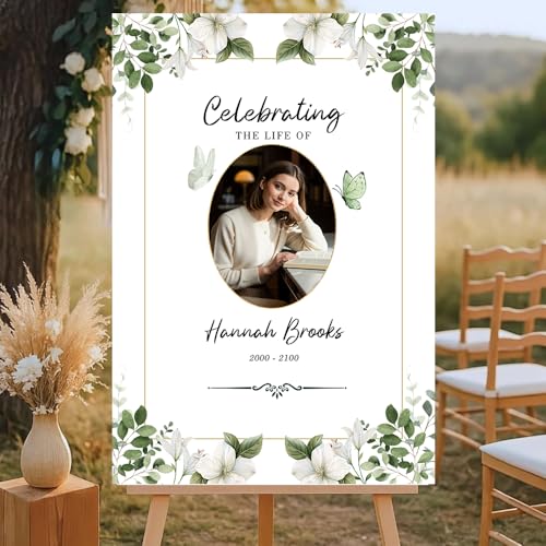 Personalized Celebration of Life Welcome Sign with Photo, Obituary Welcome Sign with Name and Date, Celebrating a Beautiful Life Butterfly Flower Tribute, Butterfly Flower Remembrance Decor, Custom Funeral Welcome Sign (Edition 11) - color: Edition 11