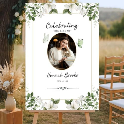 Personalized Celebration of Life Welcome Sign with Photo, Obituary Welcome Sign with Name and Date, Celebrating a Beautiful Life Butterfly Flower Tribute, Butterfly Flower Remembrance Decor, Custom Funeral Welcome Sign (Edition 11) - color: Edition 11