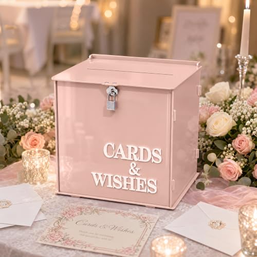 AerWo Blush Pink Wedding Card Box, Acrylic Gift Card Box for Wedding Decor - color: Pink
