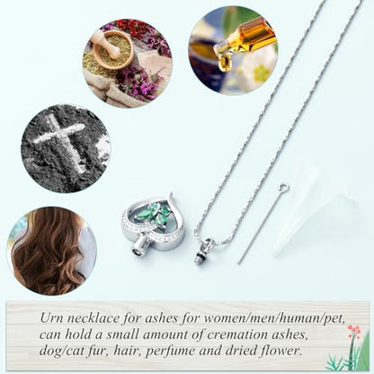 Imrsanl Butterfly Heart Pendant Cremation Urn Necklace for Women - color: Silver-Green