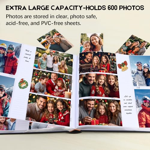 600 Pocket 4x6 Photo Album with Writing Space, Linen Cover, Black - color: 600 Pockets Black