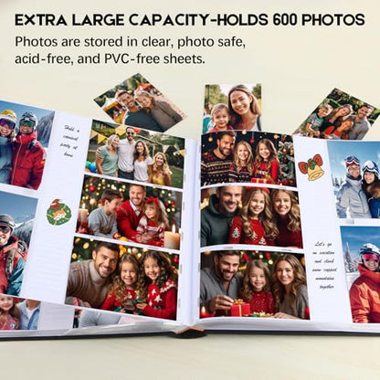 600 Pocket 4x6 Photo Album with Writing Space, Linen Cover, Black - color: 600 Pockets Black