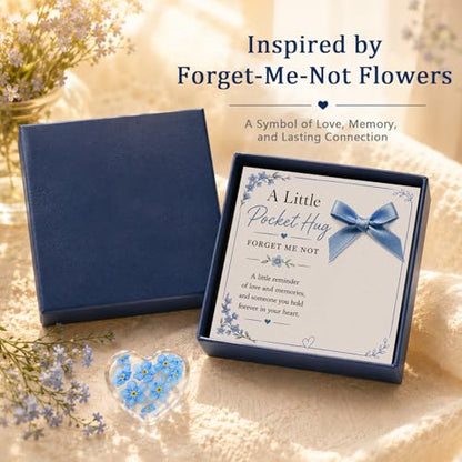 Pocket Hug Gift for Loss of Loved One, Forget Me Not Memorial Keepsake Card with Acrylic Forget Me Not Heart, Bereavement Sympathy Gift, Father’s Day Remembrance Gift, Thinking of You Grief Support Gift for Friend Family