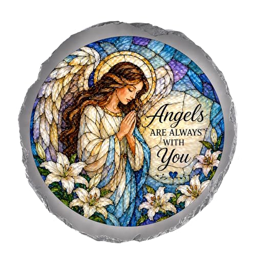 Magnolia Garden 10-Inch Angels are Always with You - Faux Stained Glass Guardian Angel Garden Stone, Weather-Resistant Resin Remembrance Accent, Comfort Sympathy Outdoor Yard Decor & Walkway Plaque