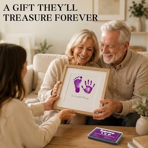 ReignDrop Baby Ink Pad for Hand and Footprints, Non-Toxic Acid-Free Keepsake Kit, Smudge-Proof Archival Ink Wipes Off Skin, for Scrapbook, Photo Album, Frames & Pet Paws, Baby Gift (Purple) - color: Purple
