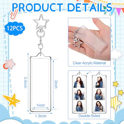 MTLEE 12 Pcs Mini Photo Strip Keychain Frame 1x3 Inch Acrylic Photo Booth Keychain Double Sided Keyring Blank DIY Custom Gift - style: Star Clasp