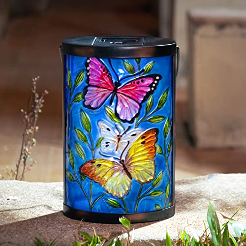 Butterfly Solar Lantern Outdoor Waterproof Hanging Glass Garden Light - color: Royal Blue