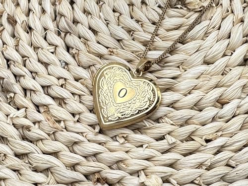 GOKING Love Heart Memory Locket Necklace Holds Pictures for Women - color: Letter O