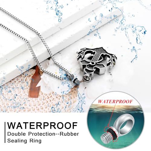 XSMZB Deer Antler Anchor Urn Necklace for Ashes Human Pet Fish Hook Cross Funeral Cremation Jewelry Keepsake Ash Pendant Memorial Necklaces - color: Silver-Black