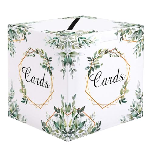 SietDESEO Greenery Card Box with Slot Money Gift Card Box Holder for Party Wedding Reception Birthday Bridal Shower Baby Shower Diaper Raffle Box - color: Greenery Card Box, size: 7.8 X 7.8 X 7.8 INCH
