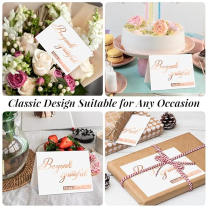 200 Pcs Beyond Grateful Thank You Cards with Envelopes Bulk Rose Gold Thank you Notes with Gold Foil Letterpress 4x6 Inches Blank Note Cards for Wedding Girl Birthday Baby Shower Graduation - color: Rose Gold