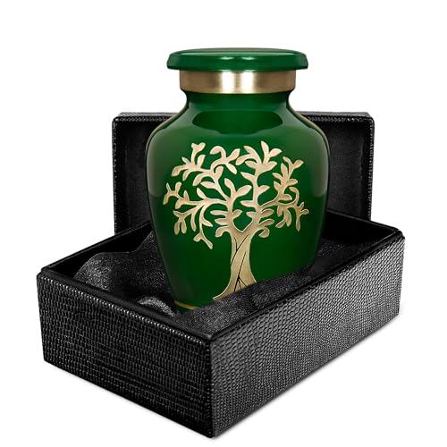 Trupoint Memorials Small Urns for Human Ashes Keepsake, Tree of Life Decorative Mini Cremation Urn for Adult Men and Women, Small Dark Green - color: Dark Green, size: Keepsake