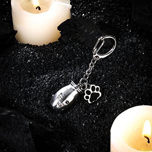 Tudomro Cremation Pet Dog Urns Keychain for Ashes with Storage Bag Stainless Steel Small Cat Paw Memorial Keepsake Jewelry - color: Silver
