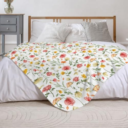 Floral Fleece Throw Blanket, Flowers Flannel Blankets for Couch 50"×60" - color: Floral