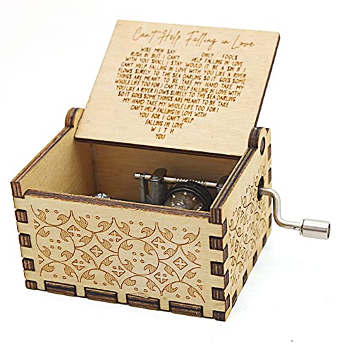 Can't Help Falling in Love Wood Music Box, Antique Engraved Music Boxes | Wooden Music Box Gifts for Lover, Boyfriend, Girlfriend, Husband,Wife (WOOD) - color: Wood