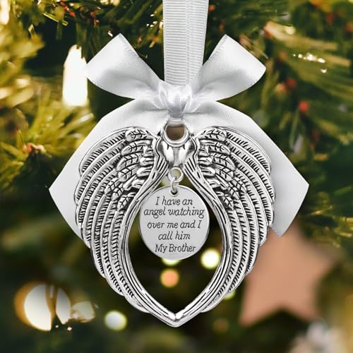 Angel Wings Memorial Christmas Ornament for Holiday Decorations in Loving Memory of Loved One Gifts for Who Loss of Brother Sympathy Keepsake Charm - color: Brother